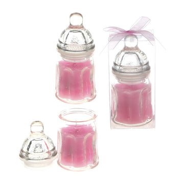 Lunaura Baby Keepsake - Set Of 12 Girl Glass Baby Bottle Scented Candle - Pink