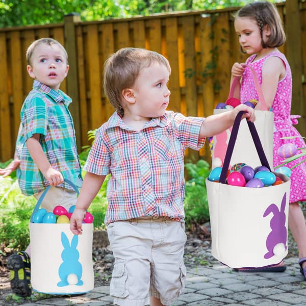 Sunboom 3 Pack Easter Baskets For Kids Empty, Easter Egg Hunt Basket With Handle - Easter Bunny Baskets For Boys & Girls, Canvas