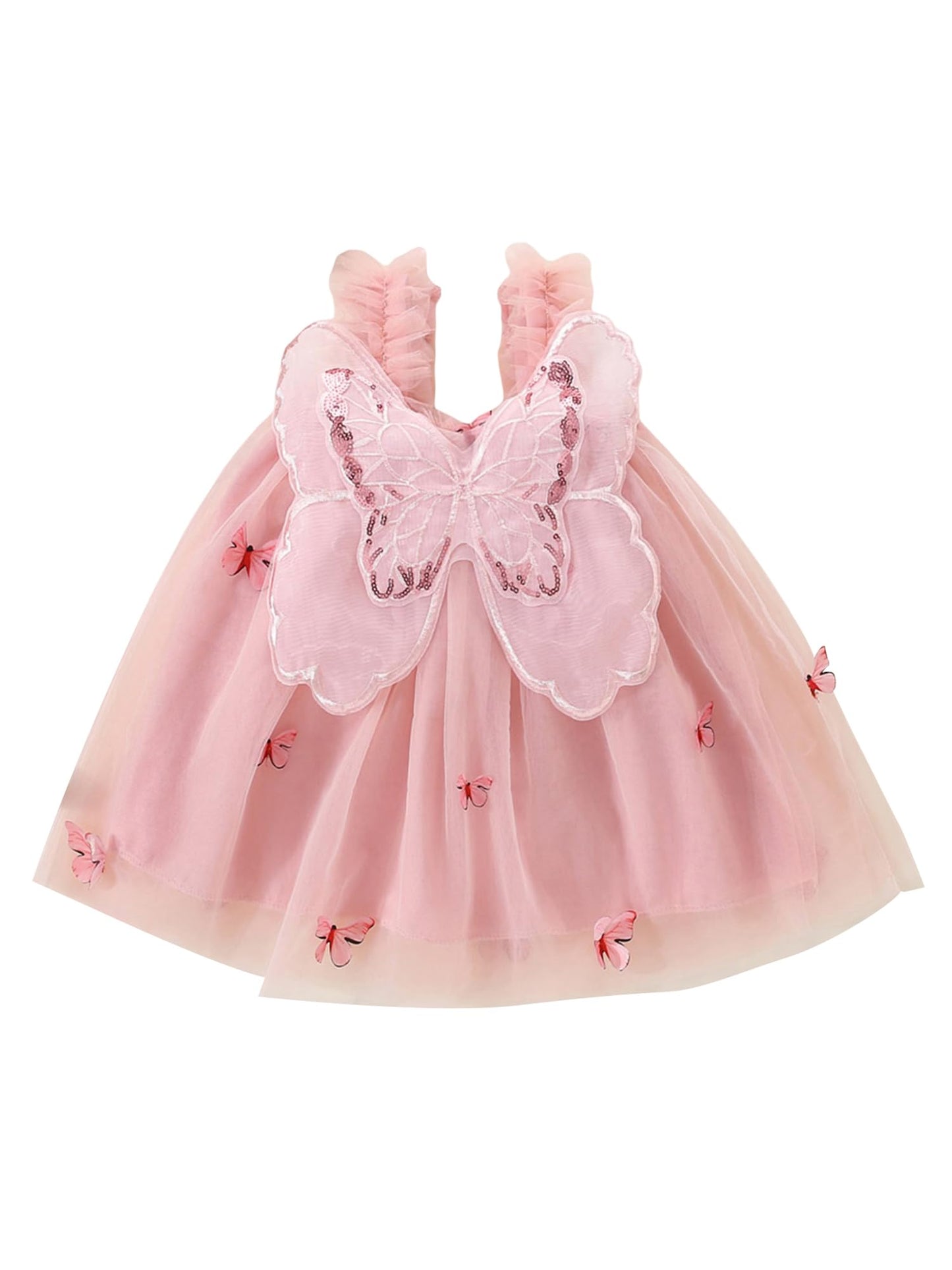 Infant Toddler Baby Girl Summer Dress Sleeveless Floral Fruit Butterfly Casual Mesh Tutu Puff Dress (Pink Butterfly, 2-3 Years)