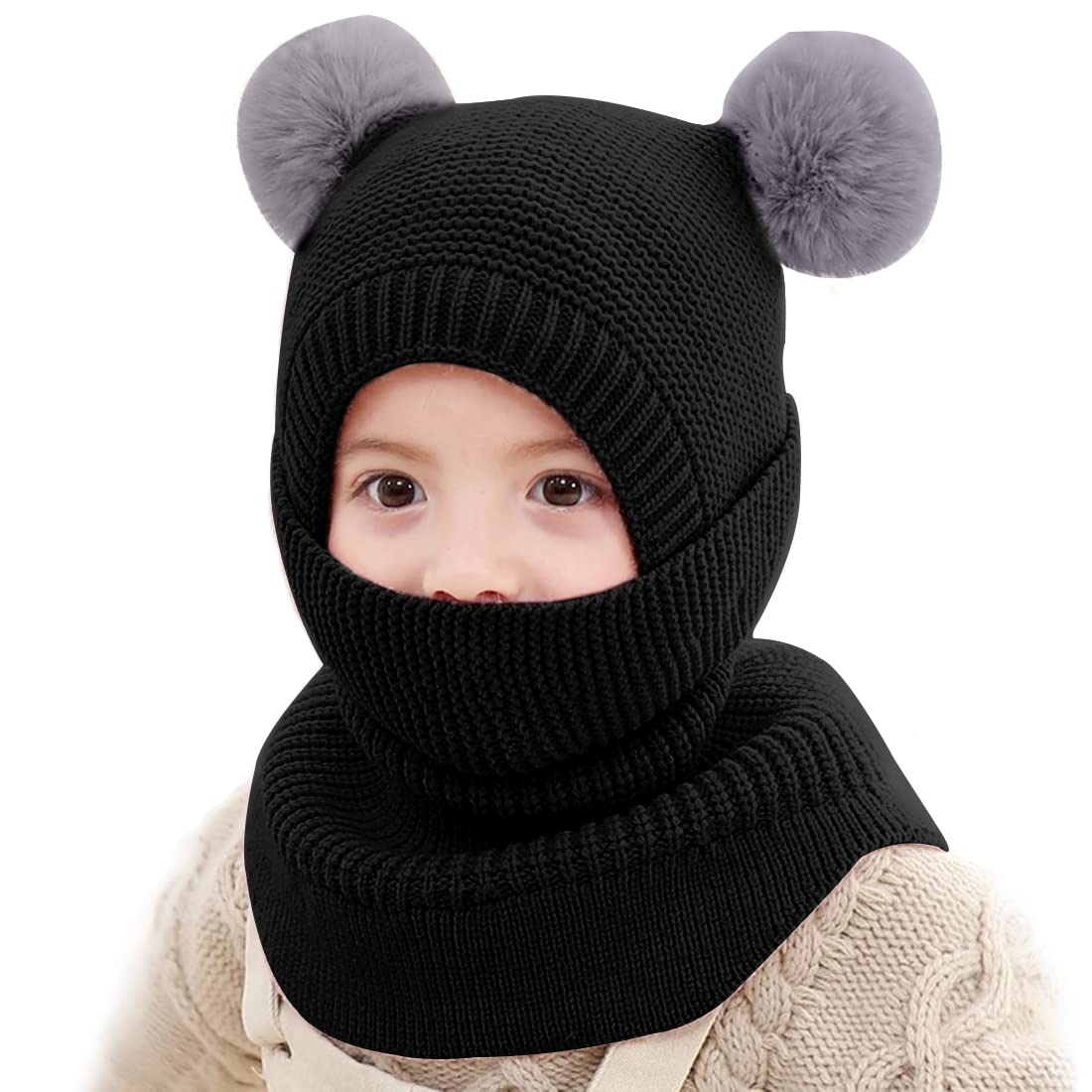 Toddler Winter Hat, Baby Winter Hat, Fleece Lined Girls Boys Winter Hat, Kids Winter Hat Scarf Earflap Hood Skull Caps, 1-5T (95