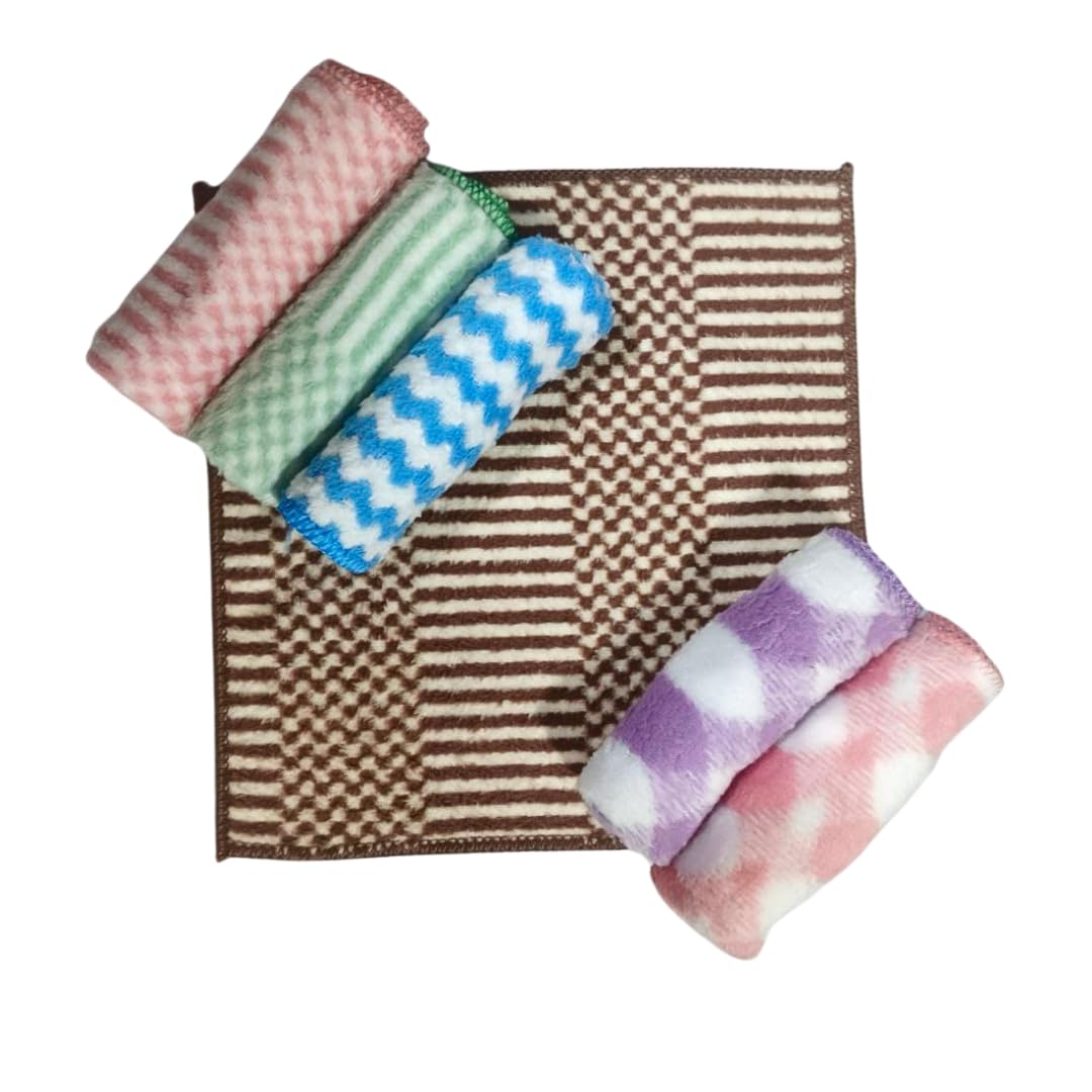 KLEANSHINE Microfiber Baby Face Wash Cloth 25x25 cm Pack of 6 Multicolor | Soft Infant Cleaning Towel Newborn Wipe Absorbent Gen