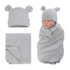 Pesaat Baby Swaddle Hat Set Bear Ears Boys Girls Beanie Newborn Baby Receiving Blanket Autumn Winter (Gray(Hatswaddle), 0-6 Mont