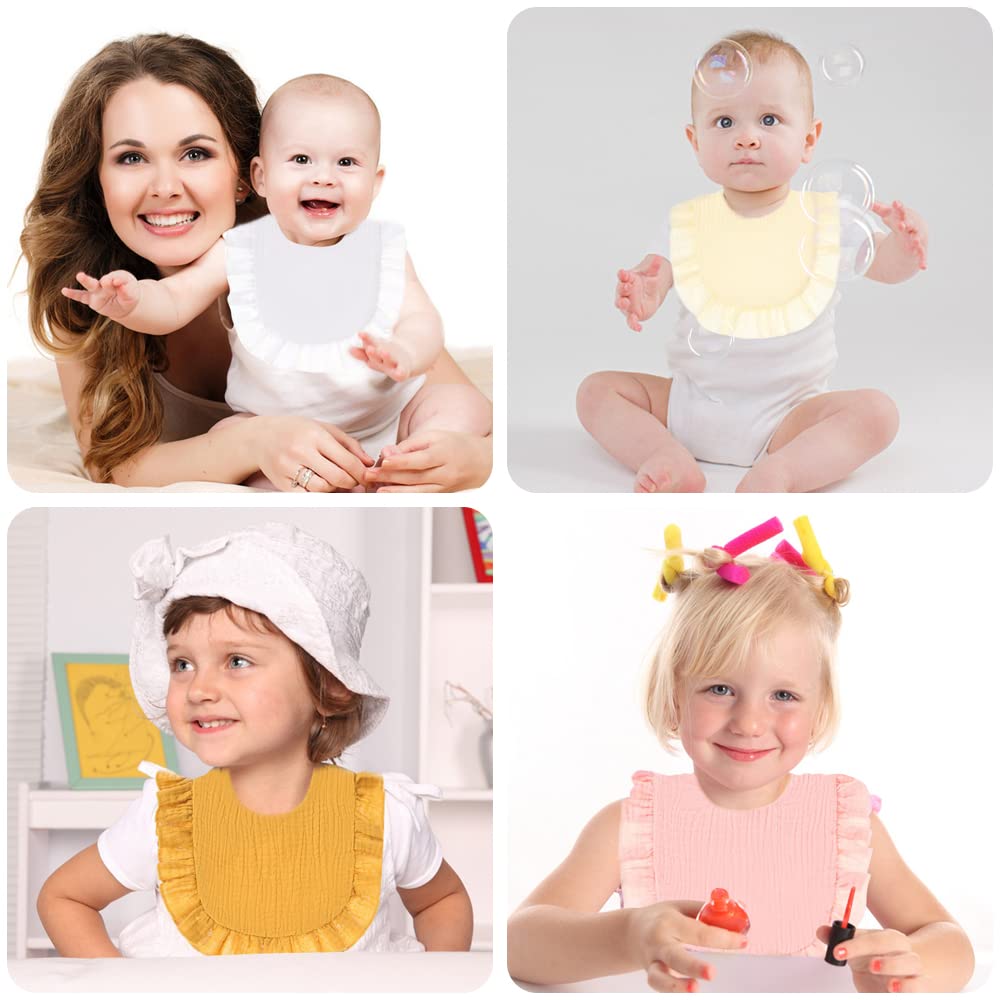 Jiahang Baby Girls Muslin Cotton Drool Bibs, Flounce Edge Lace Teething Feeding Burp Cloths Multi-Use Saliva Towel 6Pcs For Newb