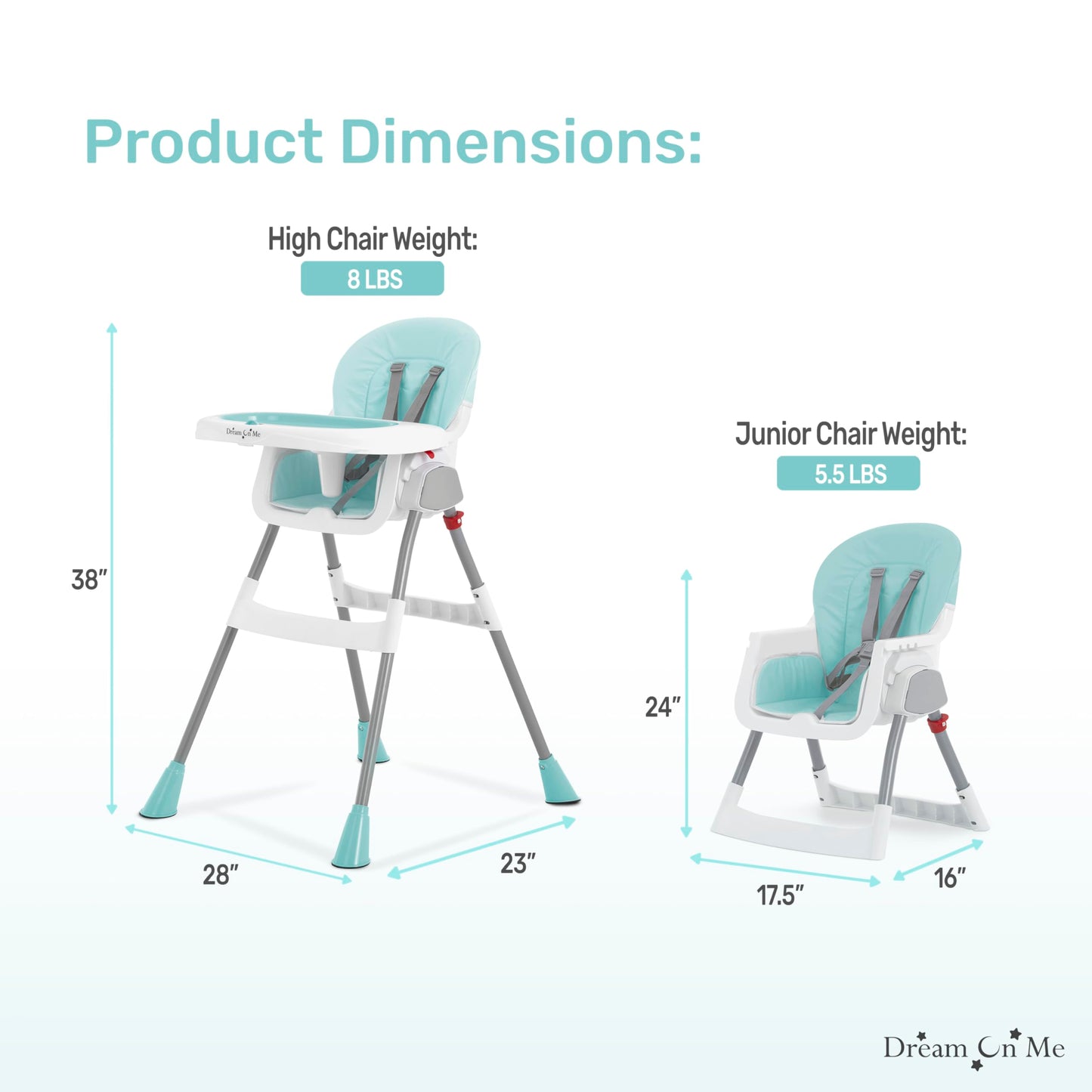 Dream On Me Portable 2-In-1 Tabletalk High Chair, Convertible Compact Light Weight High Chair, Aqua