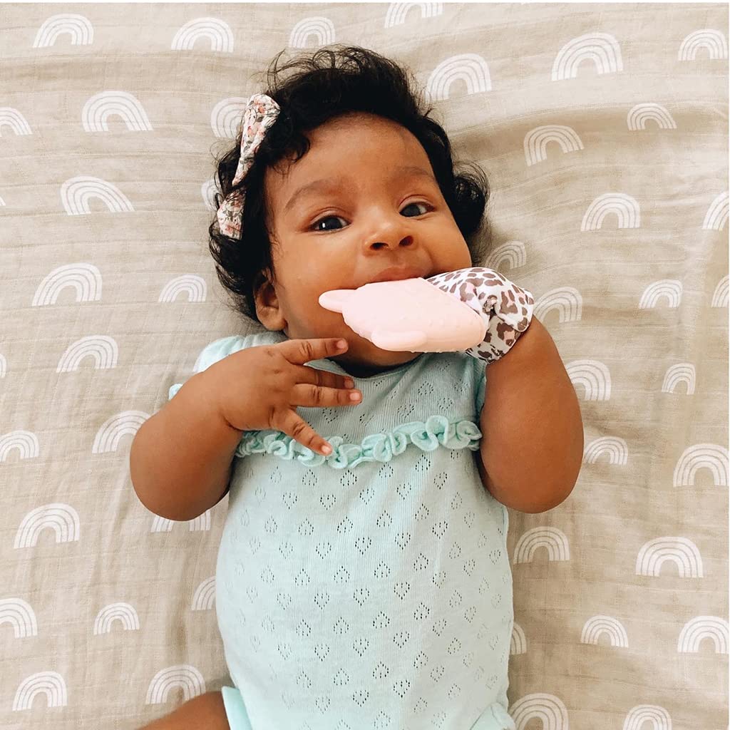Itzy Ritzy Silicone Teething Mitt - Soothing Infant Teething Mitten w/Adjustable Strap, Crinkle Sound, Textured Silicone to Soot