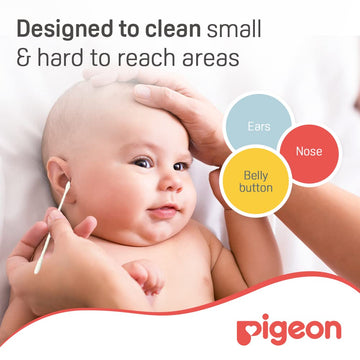 Pigeon Cotton Swabs, Flexible And Soft Paper Stem, 100% Soft Cotton Tips, Thin & Hinged, 200 Pieces, White