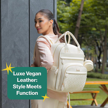 Babbleroo Leather Diaper Bag Backpack - Baby Essentials Travel Baby Bag, Multi Function, Waterproof, With Changing Pad, Stroller