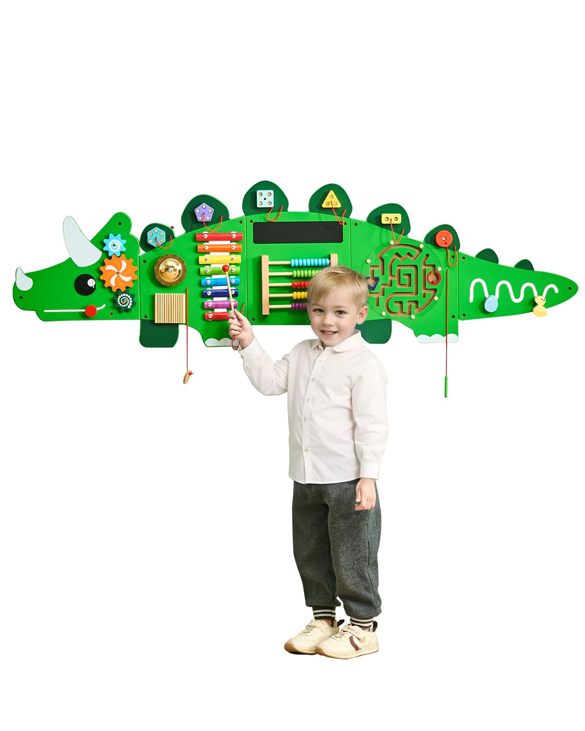 VEVOR Dinosaur Activity Busy Board Wall, 11 Wall Activities Board, Montessori Sensory Wall Panel for Kids 3-12 Years, Sensory Wa