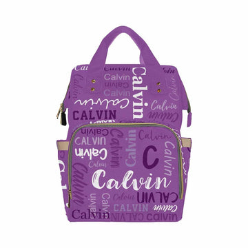 Artsadd Personalized Name Nappy Bag Large Capacity Baby Diaper Bags, Purple Monogram Daypack Custom Name Backpack Casual Daypack