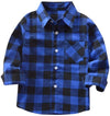 Kids Little Boys Girls Baby Red Plaid Flannel Long Sleeve Button Down Flannel Shirt Plaid Tops Girl Boy Clothes (2-3T, Blue)