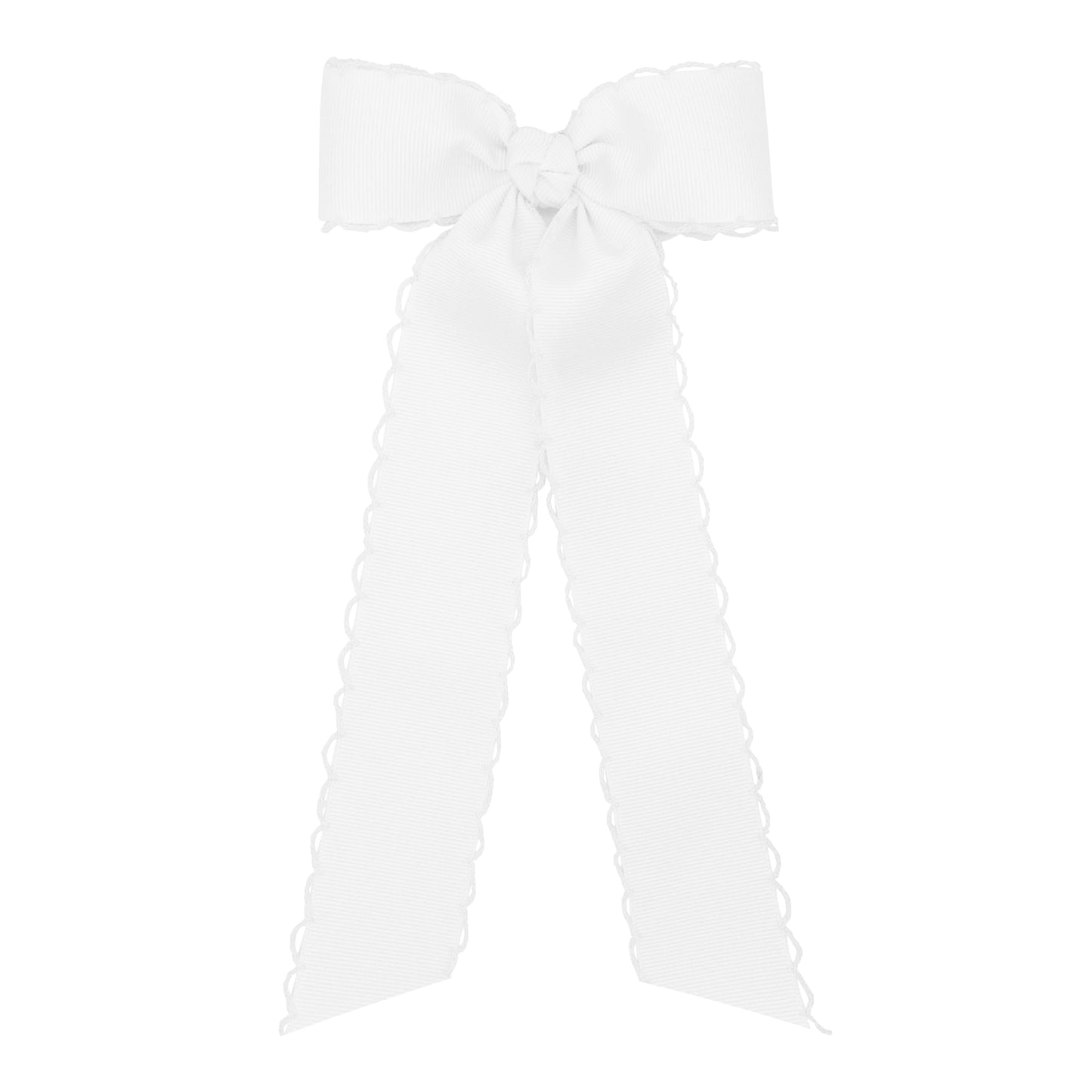 Wee Ones Girls Grosgrain Bowtie with Matching Moonstitch Edge, Knot Wrap and Streamer Tails, White, Medium