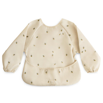mushie Long Sleeve Baby Bib | Mess Free & Waterproof Fabric for Toddlers | Adjustable Fit for Ages 6-24 Months (Blue Check)