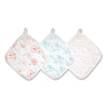 Aden + Anais Essentials Washcloth Set, Super Soft 100% Cotton Muslin, 3-Pack, Full Bloom