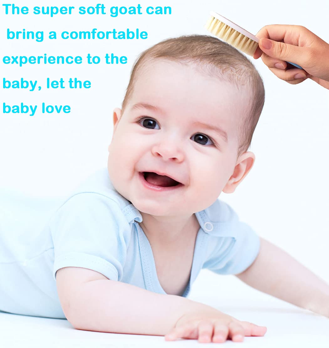 Baby Hair Brush &Silicone Baby Cradle Cap Brush Set, For Newborns & Toddlers-Natural Soft Goat Bristles-Ideal For Cradle Cap-Per