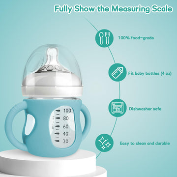 Audrwall Silicone Sleeves For Avent Natural Glass Baby Bottles, Bpa Free, Anti Breakage Baby Bottle Holder (Green + White, 4 Oun