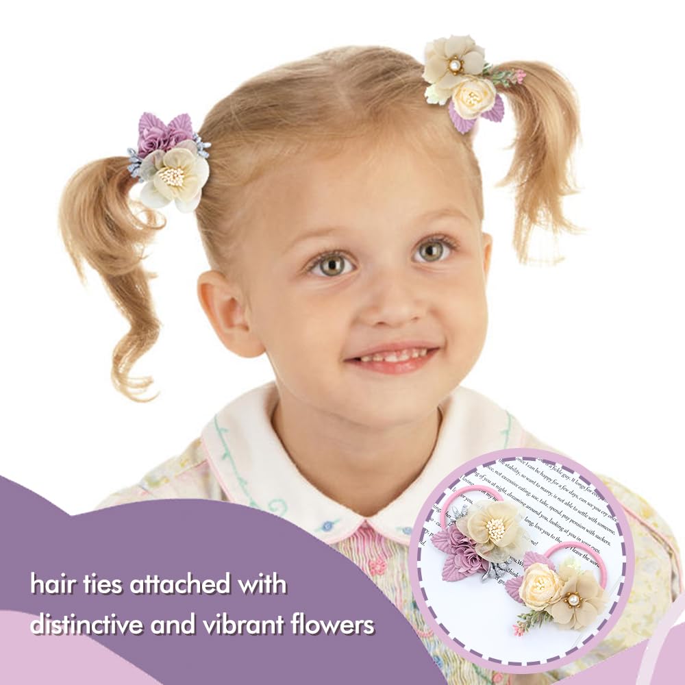 Dizila 8 Pack Decorative Pearl Flower Hair Ties Rubber Bands Elastics Stretchy Floral Hair Scrunchies Pigtail Ponytail Holders F