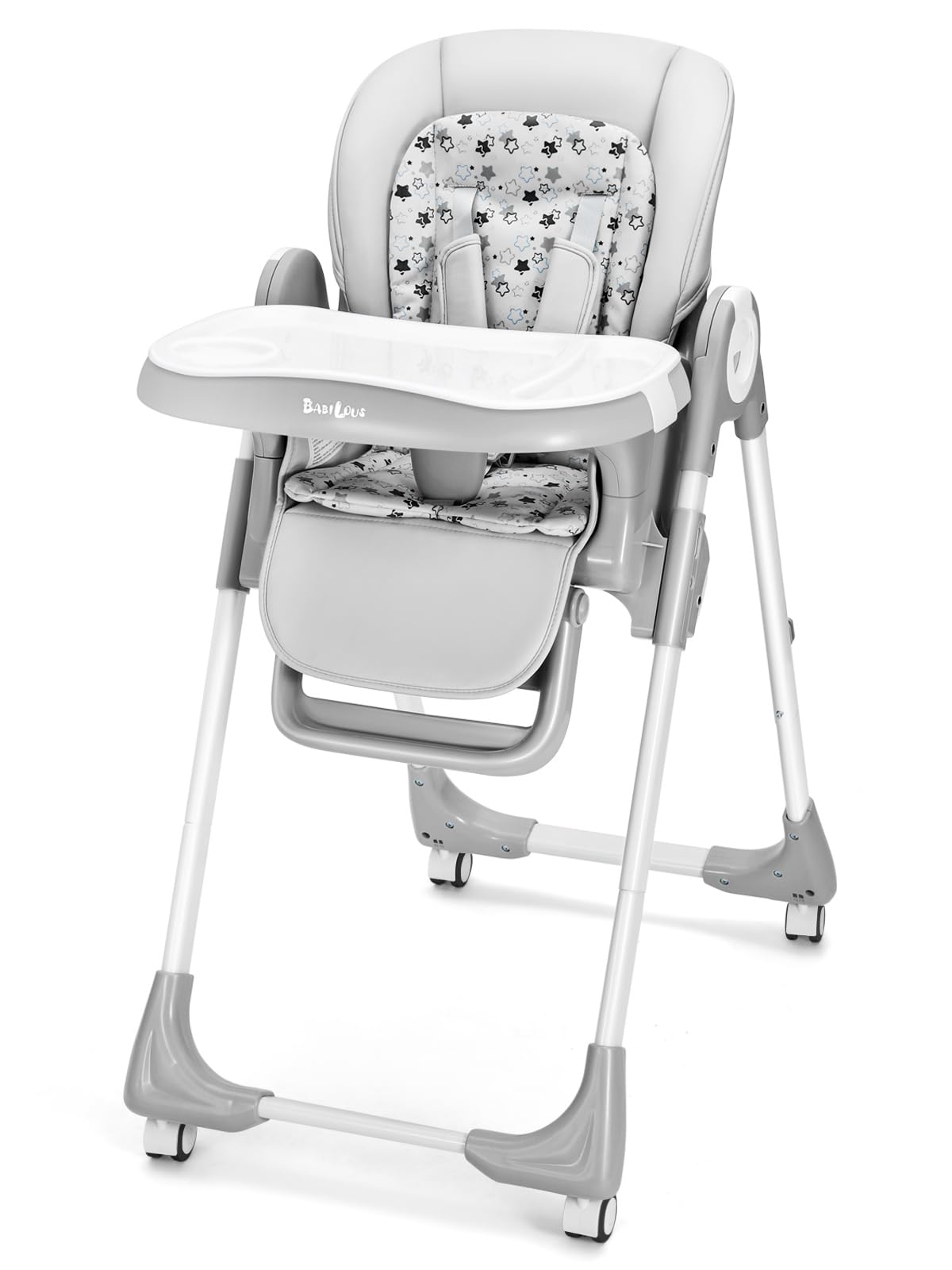 Babilous Foldable High Chair with Soft Cushion, High Chairs for Babies and Toddlers, Height Adjustable Feeding Chair, Adjustable