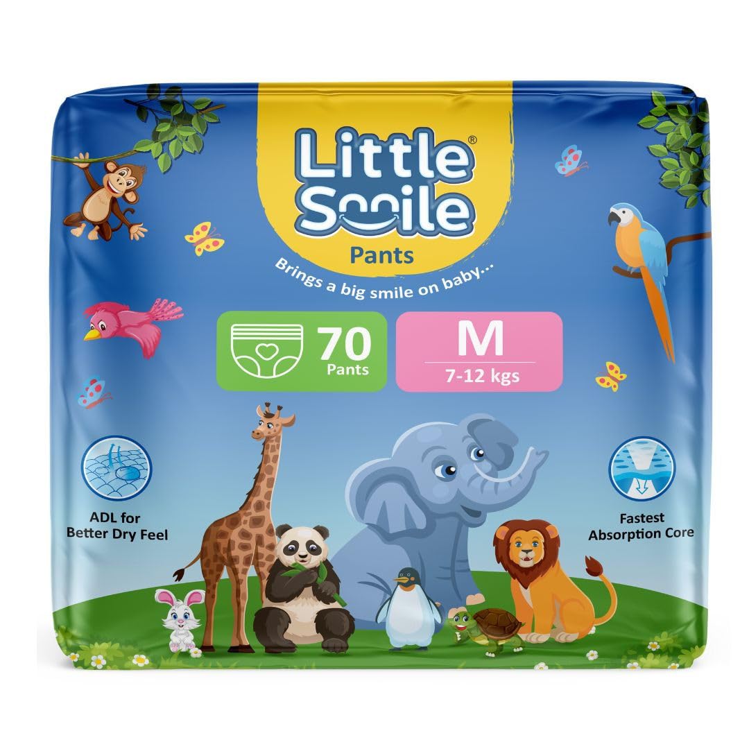 Little Smile Baby Diapers Pant Style | Medium (M) Size | Ideal For 712 Kgs Baby | 70 Count Odorless And Antibacterial Layer Wi