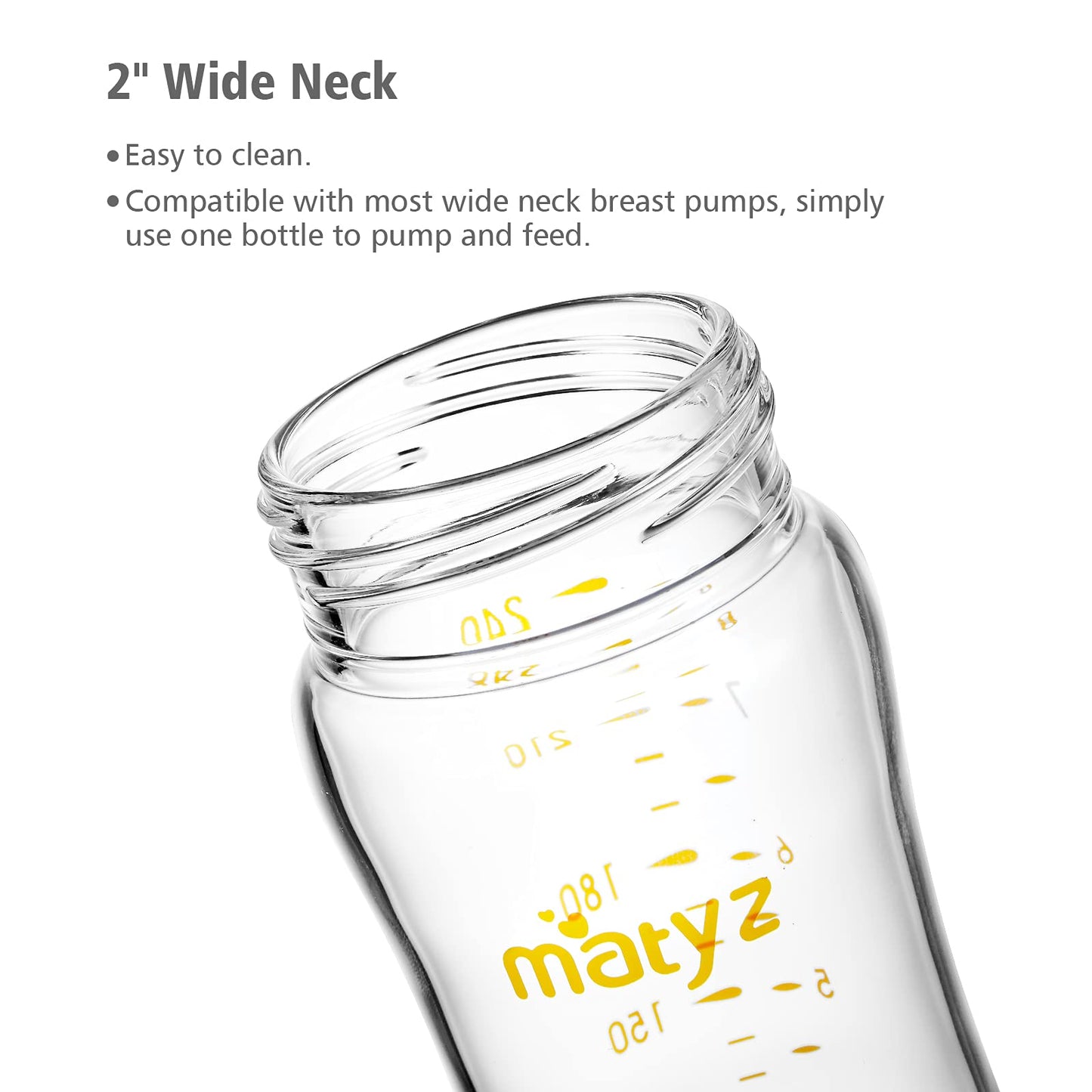Matyz 8 Ounce Glass Baby Feeding Bottle With Nipple, Light And Slim, Easy To Hold, Food Grade Borosilicate Glass, Wide Neck Brea
