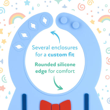 Nuby 3D Soft Silicone Baby Bib With Scoop - Silicone Bib For Toddlers And Babies 6+ Months - Suspenders And Bow Tie