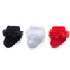 Epeius 3 Pairs Baby-Girls Eyelet Turn Cuff Ruffle Frilly Lace Socks Infants Girls Triple Lace Dressy Socks Gift Box Black/White/
