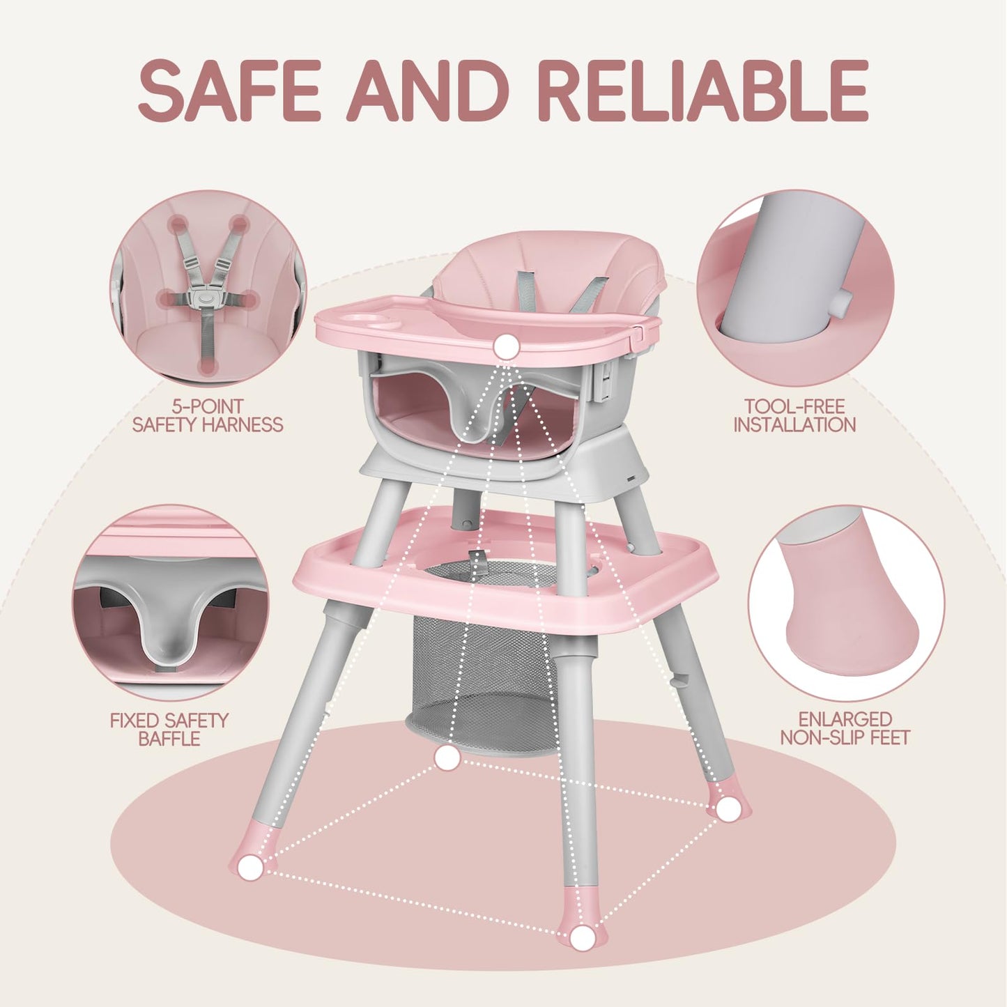 Albert Baby 8-In-1 High Chair For Babies And Toddlers, Converts To Dining Booster Seat, Kids Table & Chair Set, Building Block T