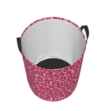 Gbuzozie Pink Leopard Texture Round Laundry Hamper Storage Basket Toys Clothes Organizer Bin For Home Bathroom Bedroom Dorm Nurs