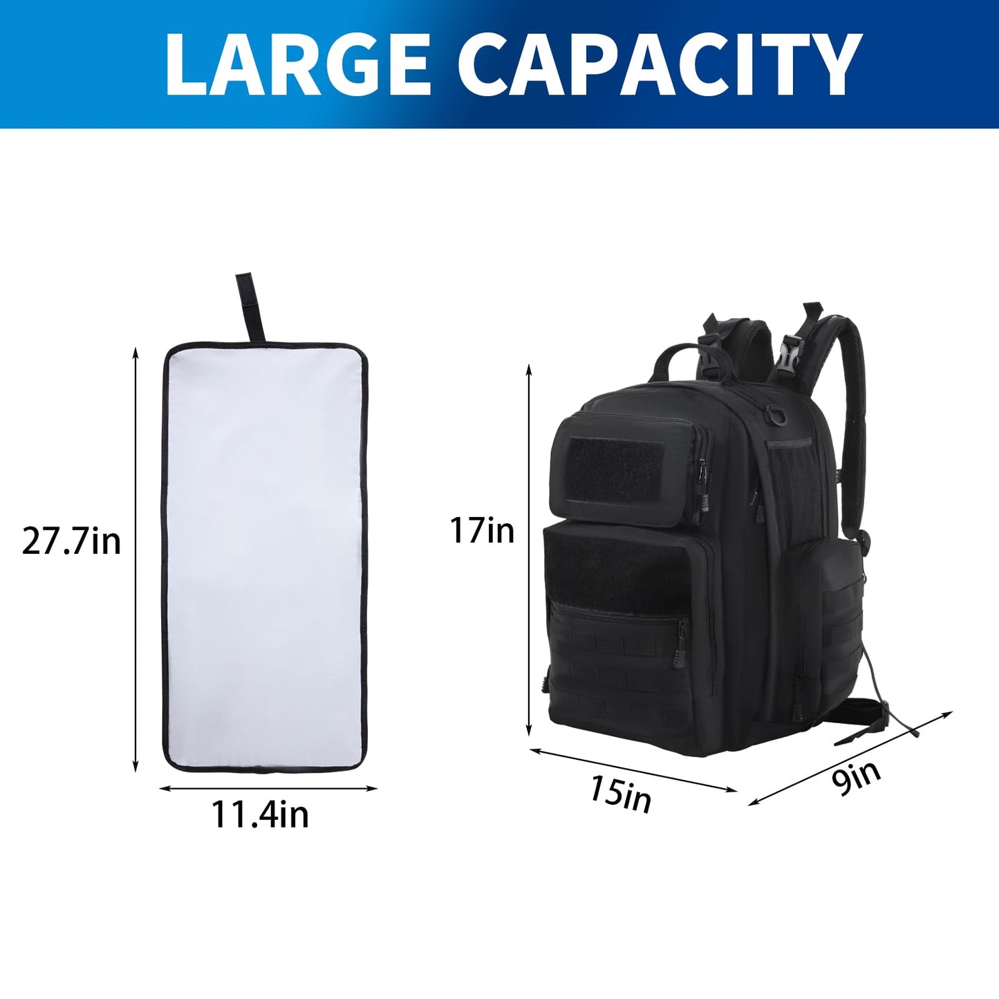 Mabozoo Diaper Bag Backpack For Dad, Black Military Diaper Bag Backpack With Waterproof Changing Pad,Large Mens Baby Bag,Unisex