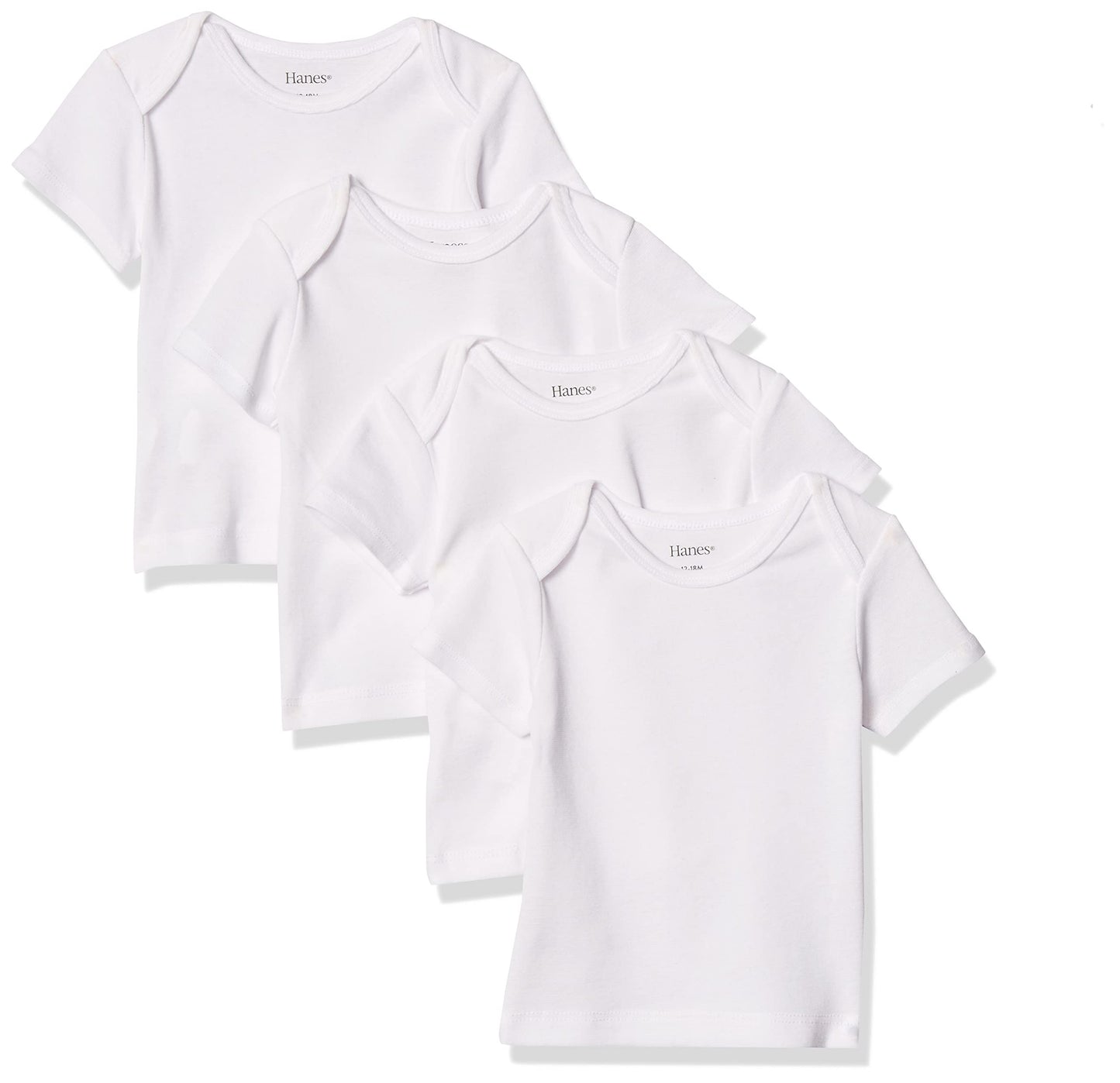 Hanes Ultimate Baby Flexy 4 Pack Short Sleeve Crew Tees, Diamond White, 6-12M