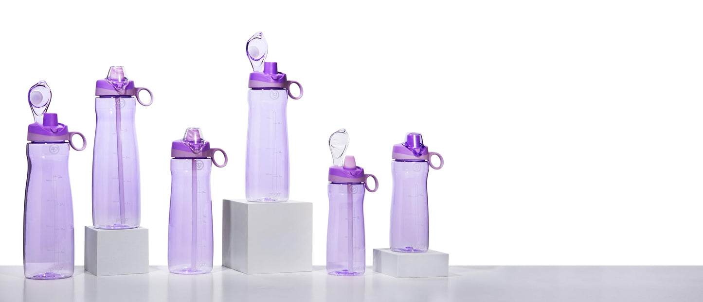 Pogo Plastic Water Bottle With Soft Straw Lid And Carry Handle, Bpa Free, Dishwasher Safe, 18Oz, Lilac