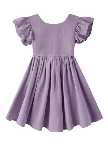 Dutebare Toddler Girls Dress Cotton Linen Ruffle Halter Sleeveless Kids Casual Summer Beach Party Dresses Purple 110