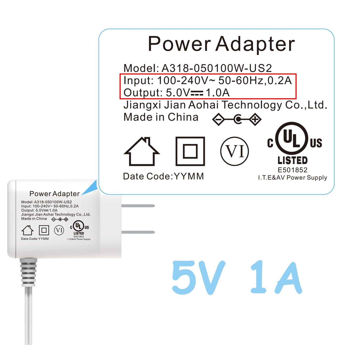 Hellobaby Official Replacement Baby Monitor Charger For Hb6550/Hb6560/Hb50-5V Baby Monitor Power Cord Adapter, Charging Cabel Co