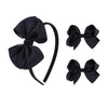 Black Bow Headband & 2 Pcs 4 Inch Hair Bows Set, Back School Hair Accessories For Little Toddler School Girls (Black)