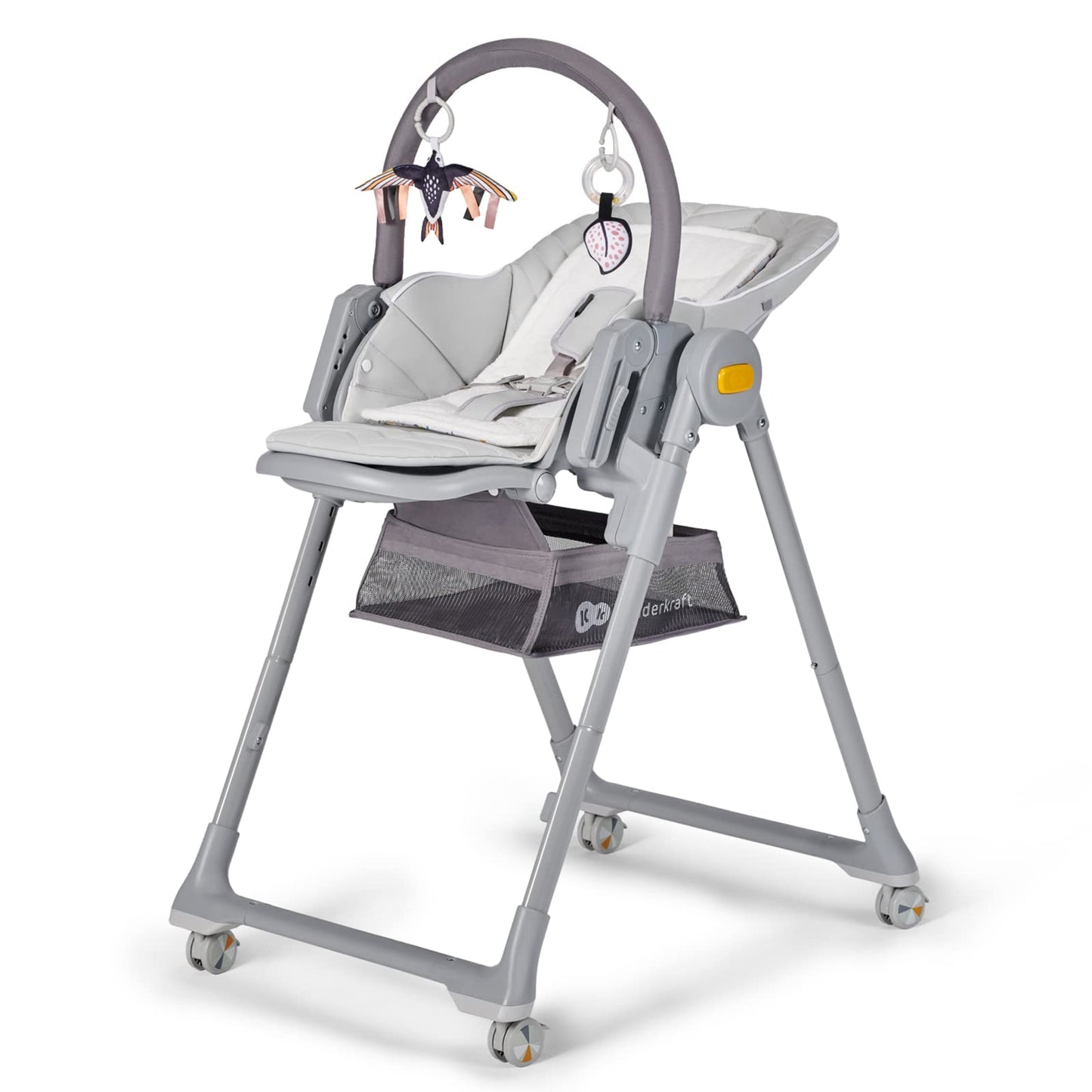 Kinderkraft LASTREE Foldable Baby High Chair for Babies and Toddlers with Reclining Function, Play Bar, Adjustable Tray and Foot