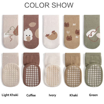 Exegawe Toddler Non Slip Socks, Cute Baby Socks With Grips Crew Socks 5 Pairs(D-5 Mix Colors,M)