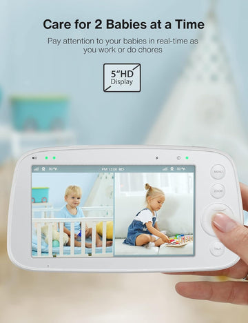 Hipp Video Baby Monitor Screen, 5 Parent Unit For Vava, Single Split-Screen, Infrared Night Vision, 2X 4X Zoom, 900Ft Long Ra