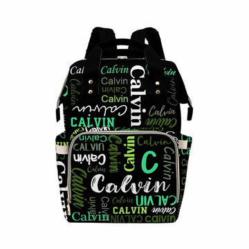 Customize Backpack, Personalized Black Green Name Logo Diapering Bag Backpack Nappy Baby Bags Casual Daypack Travel Shoulder Bag