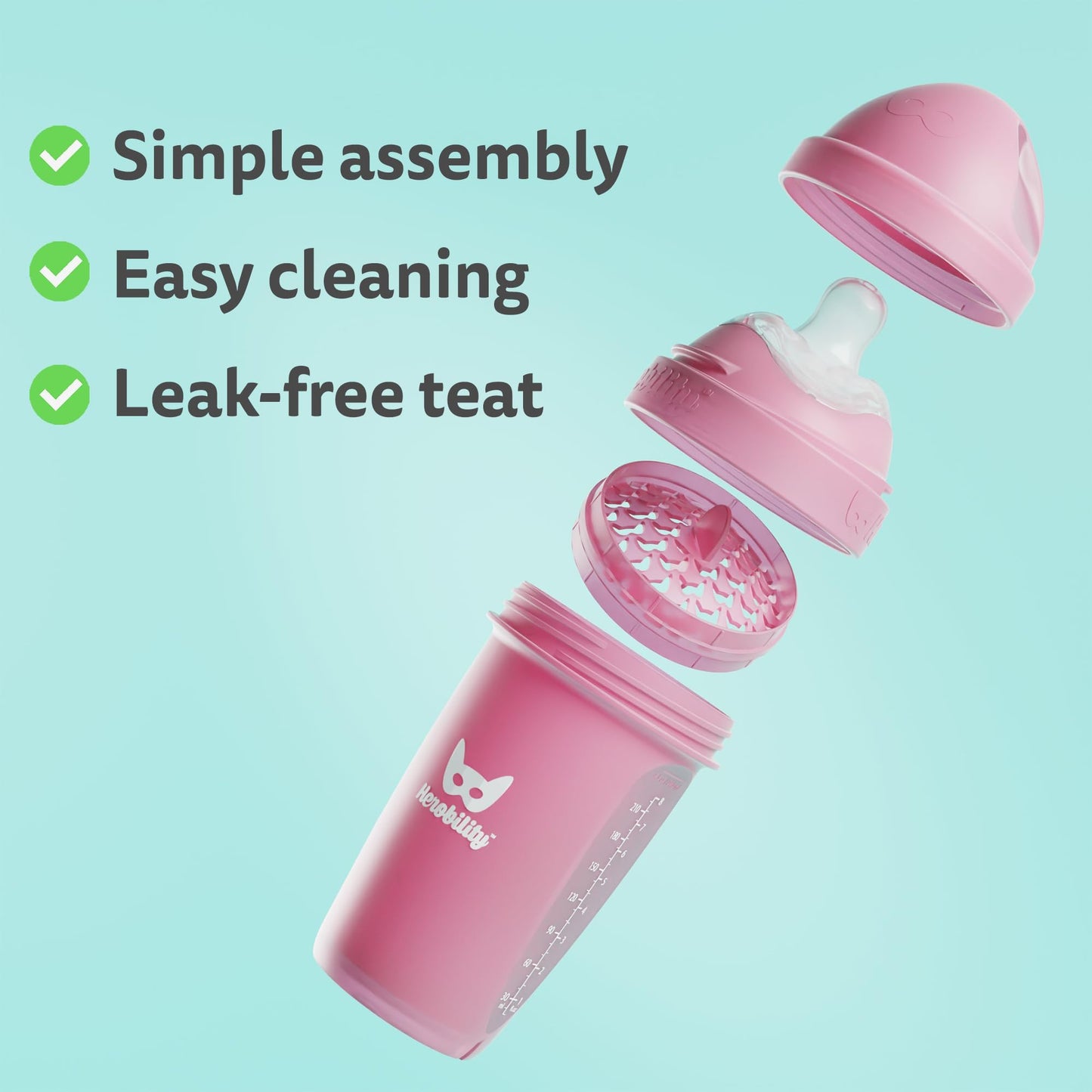 Herobility Double Anti-Colic Baby Bottles - 12 Fl Oz/340Ml - 4-Pack - Multicolor - Denim, Black, Dusky Green, Gray