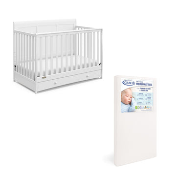 Graco Asheville 4-In-1 Convertible Crib W/Drawer-White Premium Foam Crib & Toddler Mattress