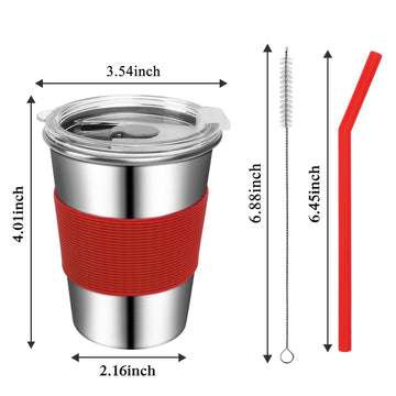 Rommeka Toddler Cups With Straws, 18/8 Stainless Steel Children Smoothie Drinking Sippy Cups, Stacking & Reusable Kids Cups With
