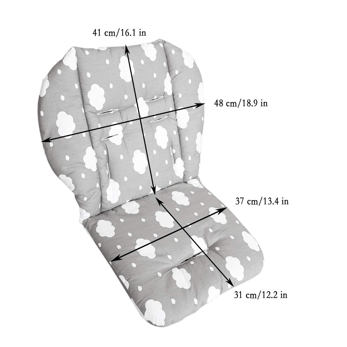 Twoworld Baby High Chair Seat Cushion Liner Mat Pad Cover Resistant And High Chair Straps (5 Point Harness) 1 Suit (Gray Clouds)