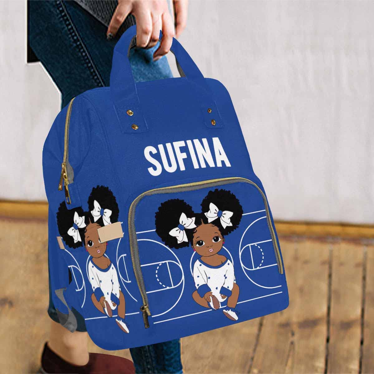 Artsadd Personalized Diaper Backpack, Large Capacity Baby Bag - Customized White And Blue Daypack Nappy Bag For Daughter/Grandda