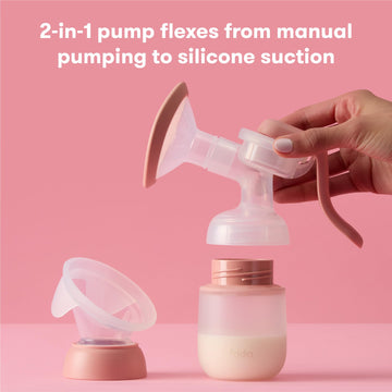 Frida Mom 2-In-1 Manual Breast Pump With Hands-Free Silicone Suction Cup, Milk Collector, Wireless Ergonomic Handle, And Softfee