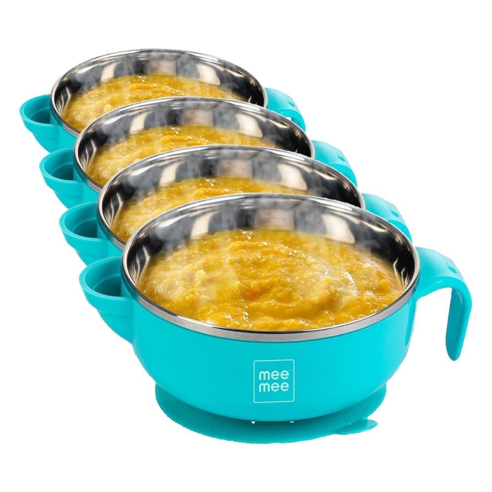 Mee Mee Temperature Control Feeding Bowl with Lid | Silicone Suction Base | Keeps Food Warm 30 Min | Stainless Steel Inner Bowl