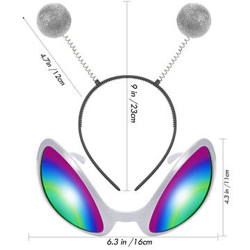 Silver Alien Headband Alien Glasses Set Boppers Antenna Headband Rainbow Lens Sunglasses For Alien Theme Halloween Cosplay Party