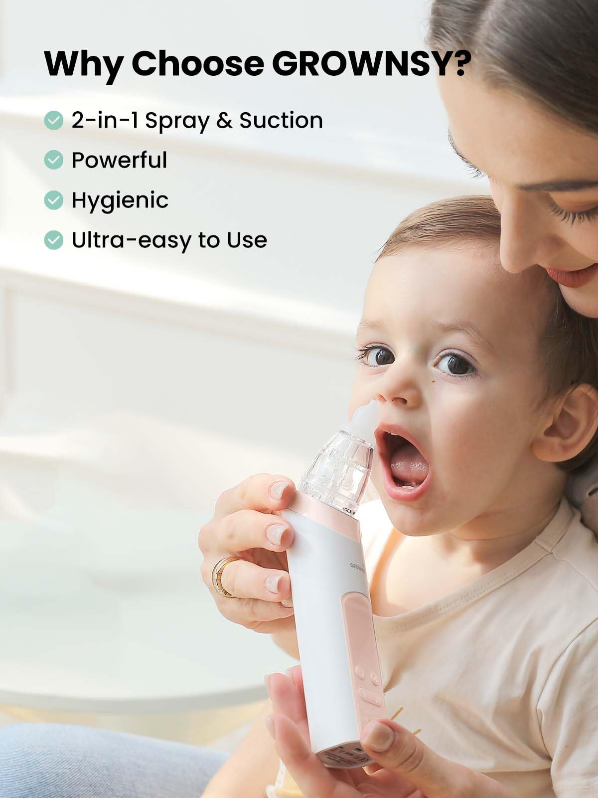 Grownsy Nasal Aspirator For Baby, 2-In-1 Electric Nose Spray & Suction, Baby Nose Sucker With Powerful Suction, Music And Light