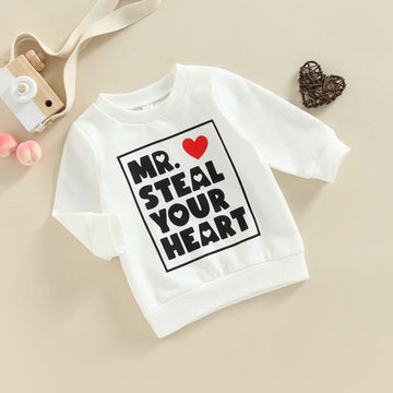 Fiomva Baby Girl Boy Valentine'S Day Outfits Mr. Steal Your Heart Pullover Sweatshirt Overszied Sweater Fall Winter Clothes(Mr.S