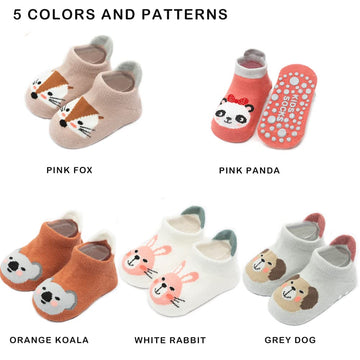 Exegawe Baby Socks With Grippers 5 Pairs Toddler Kids Cartoon Floor Ankle Non Slip Socks(Style B, M/1-3T)