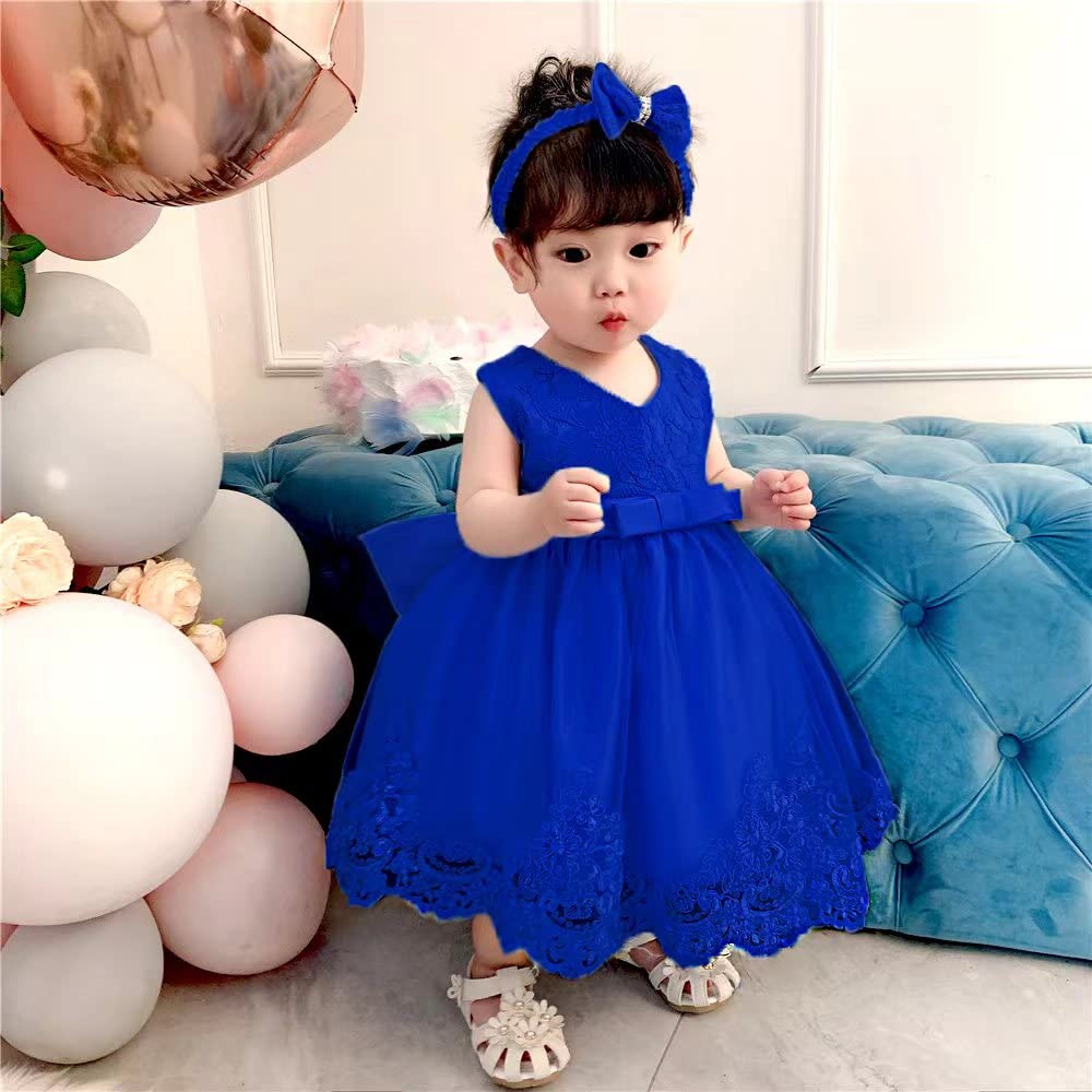 Baby Christmas Embroidery Lace Dresses Little Kid Easter Halloween Wedding Formal Event Dress (Sapphire 8348,24M)