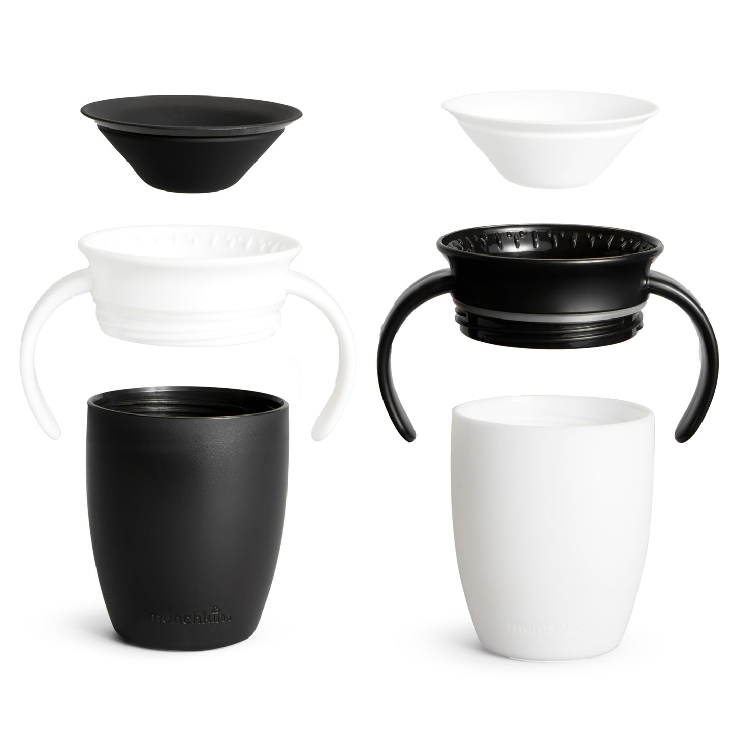 Munchkin Sippy Cup For 6 Month Old And Up, Spill Proof Miracle 360 Toddler Cups With Transition Handles, 7 Ounce, 2 Pack, Black/